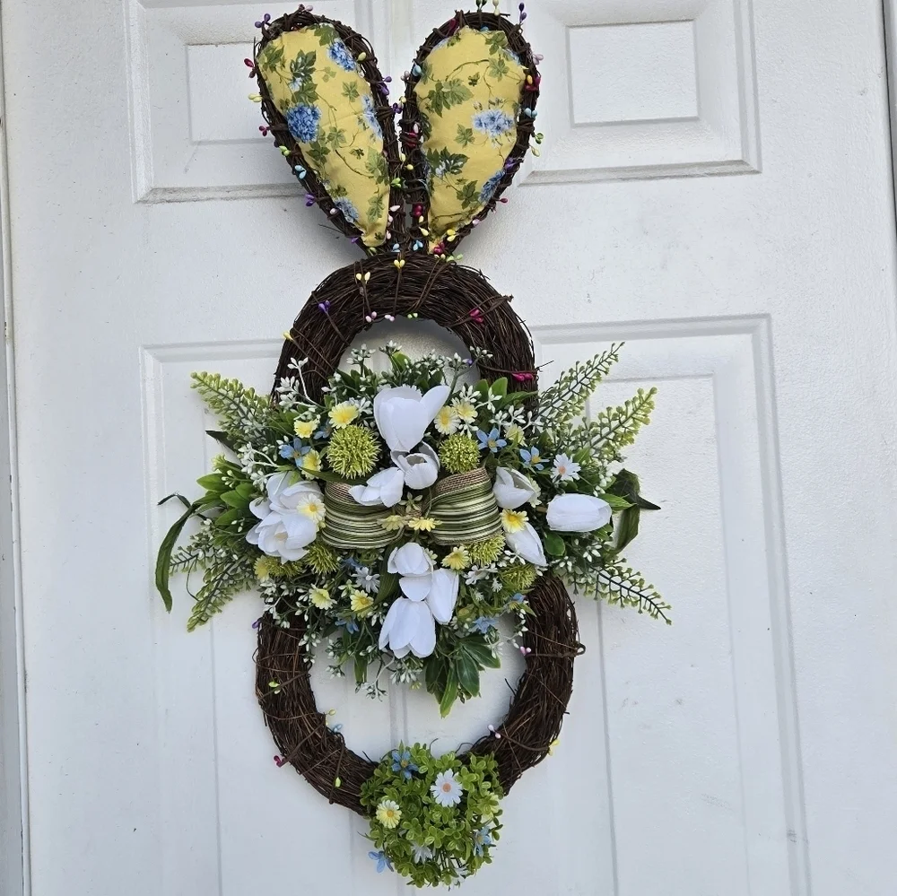 Handmade Yellow and Green Easter Bunny Wreath